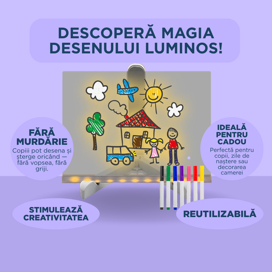 Tabla Magică GLOWEE + 7 Carioci + Lavetă de şters CADOU
