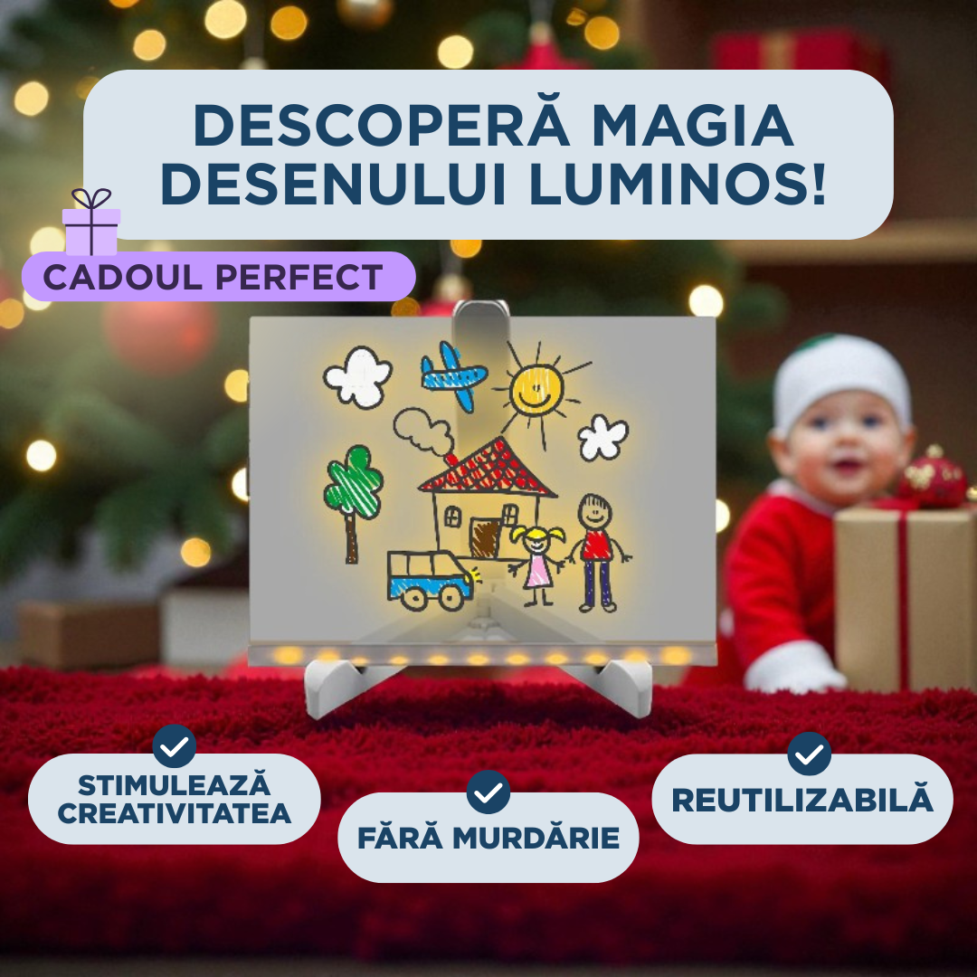 Tabla Magică GLOWEE + 7 Carioci + Lavetă de şters CADOU