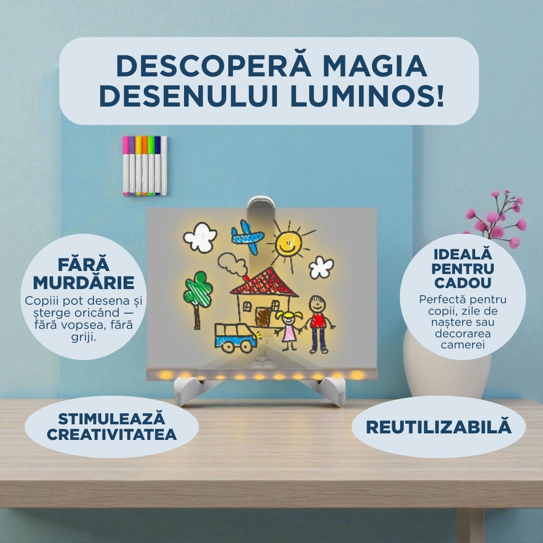 Tabla Magică GLOWEE + 7 Carioci + Lavetă de şters CADOU