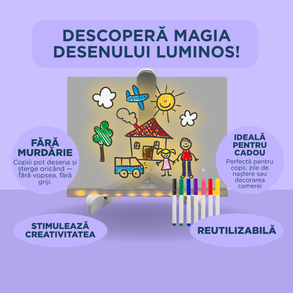 Tabla Magică GLOWEE + 7 Carioci + Lavetă de şters CADOU